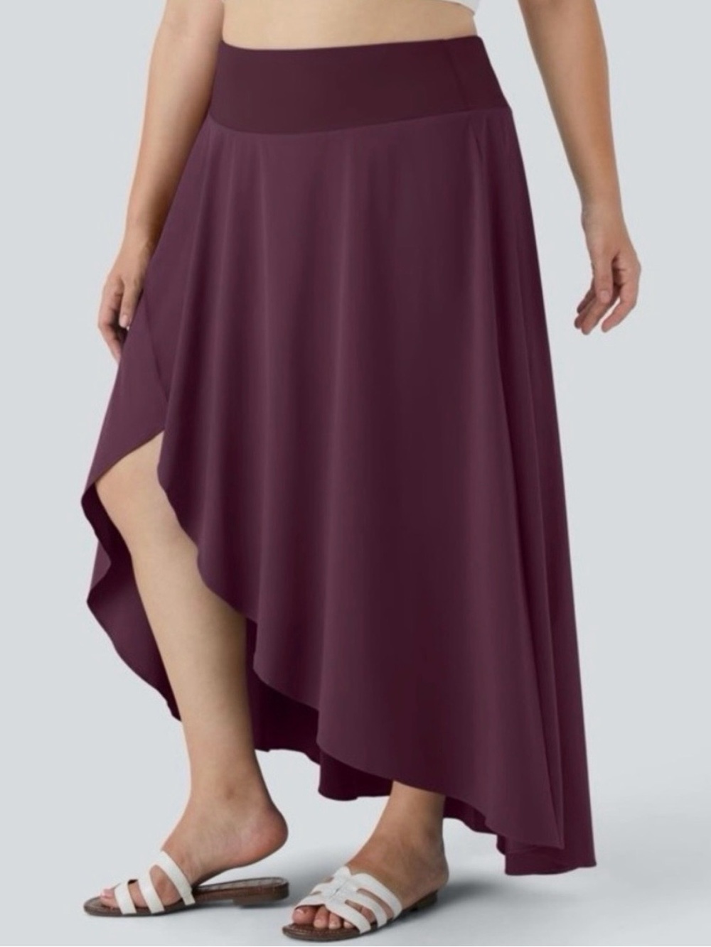 HALARA Burgundy High-Low Maxi Skirt Built in Shorts Pockets Plus Size 1X